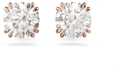 Productafbeelding van Swarovski Constella oorbellen, rondgeslepen, wit, met een laag van rosévergulde legering