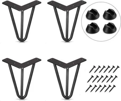 Productafbeelding van Set van 4 - Tafelpoten - 10 cm - Zelfbouw meubelpoten - voor salontafel, eettafel, bureau, zwart + beschermdoppen en schroeven