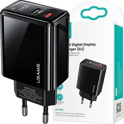 Image de Usams Ład. Siec. 1Xusb-C+1Xusb T40 20Wled (Only Head) Pd3.0 +Qc3.0 Fast Charging Czarny/Black Cc133Tc01 (Us-Cc133)