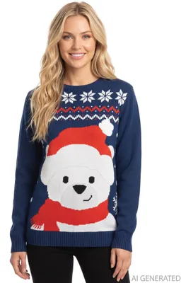 Produktbild von Winterpullover für Damen - Eisbär Winter Strick Pullover Sweatshirt Ugly Sweater Blau M, KI-generiertes Bild