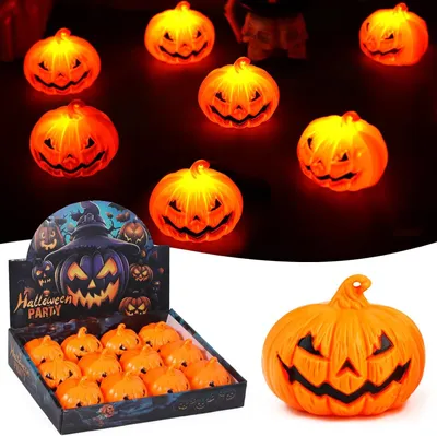 Obrázek produktu pro 12 kusů dekorativních dýní na Halloween, svíčky ve tvaru dýní na Halloween, dekorativní osvětlení ve tvaru dýní na Halloween, svíčka do dýně, LED dýně