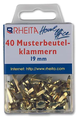 Produktbild von Rheita Musterbeutelklammern 17 mm, messing, 40 Stück in Klarsichtbox