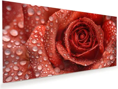 Produktbild von Glasbild 100x50cm in XXL für Wohnzimmer, Schlafzimmer Motiv Wassertropfen Rose