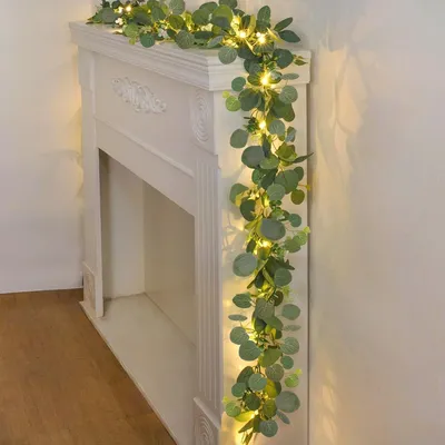Produktbild von Kunstpflanze Eukalyptus Girlande 1,83 m, 2 Stück, grüne Weinreben mit weißen Blumen, für Hochzeit