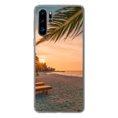 Produktbild von MuchoWow® Handyhülle Schutzhülle Hülle für Huawei P30 Pro Strand - Strandkorb - Sonnenuntergang Silikon Softcase Handy Hülle - Schutzdeckel