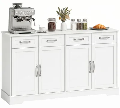 Immagine prodotto di HOMCOM Credenza Buffet, 140 cm Mobile da Cucina Moderno in Stile Country, Bianco