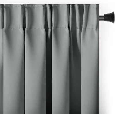 Zdjęcie produktu dla Zasłona blackout 90% na taśmie z szarfą 140x300 cm szara Restilo