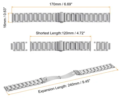 Produktbild von Edelstahl Uhrenarmb?nder 16mm Metall Schnellverschluss Uhrenarmband Solid Stahlkette Streifen Uhrenarmband Ersatz mit Adapter fš¹r Smartwatch Herren Damen, Silberton