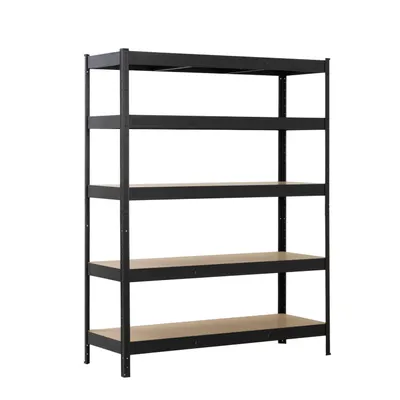 Produktbild von SCHULTE Regalwelt Schwerlastregal mit 5 MDF-Böden, 180x140x50 cm (HxBxT), 150 Kg Traglast pro Boden, schwarz
