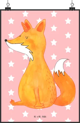 Produktbild von Mr. & Mrs. Panda Bild Einhorn Wunsch DIN A2 - Rot Pastell - Geschenk, Unicorn, wanddeko, Fuchs, Designposter, Wandbild, Unicorns, Plakat, Fuchshörnchen, Einhörner, drucke