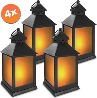 Produktbild von Eaxus 4er Set LED Laterne für Draußen - Windlicht mit Flammeneffekt Kerze - Wohnzimmer & Garten Deko