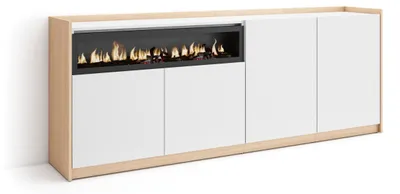 Produktbild von Sideboard, Highboard, 207x37x80cm, 4 Türen, Elektrokamin., Weiß und Eiche Soft