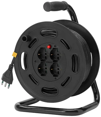 Kabeltrommel 16 A, 30 m, 4 Universal-Ausgänge, Schwarz