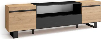 Produktbild von TV-Schrank, Lowboard, 200x35x57cm, Für TV-Geräte bis zu 80", Industriedesign, Eiche und Schwarz