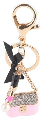 Image de Porte-clés en alliage pour femmes, avec un charmant nœud, idéal pour les sacs à main, pendentif en forme de rouge à lèvres, décoration, couleur rose