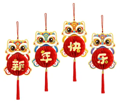 Produktbild von 4 Stück Chinesische Neujahrs-Hängelaternen, rote Glückspapier-Wabenlaternen zur Frühlingsfestfeier C