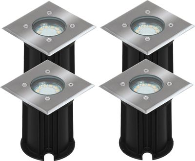 4er-Set LED-Bodeneinbaustrahler Outdoor, eckig, befahrbar 800 kg IP65