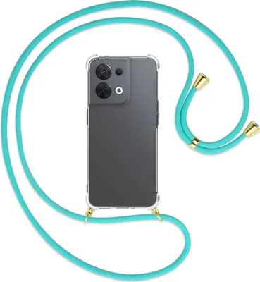 Produktbild von Handykette Backcover-Schutzhülle mit Band (Metall goldfarben) für Oppo Reno8 5G (CPH2359, 6.4'') - türkis