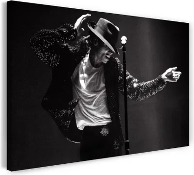 Produktbild von Leinwandbild (60x40cm): Michael Jackson Konzert schwarz weiss King of Pop Star Legende, echter Holz-Keilrahmen inkl. Aufhänger, handgefertigt in Deutschland
