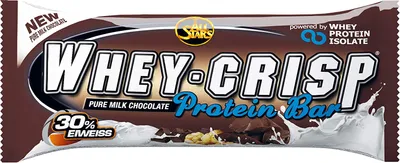 Produktbild von ALL STARS Fitness Products Whey-Crips Protein Bar, Schokolade, 50 g, Idealer Protein-Snack für unterwegs!, 249 kcal, 497 kcal, 1038 kJ