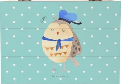 Produktbild von Mr. & Mrs. Panda Geschenkbox Eule Matrose 22 x 15 cm - Türkis Pastell - Geschenk, Freundin, Owl, Kiste, Aufbewahrungsbox Holz, Box, Heimathafen, Wortspiel Lustig, fotobox