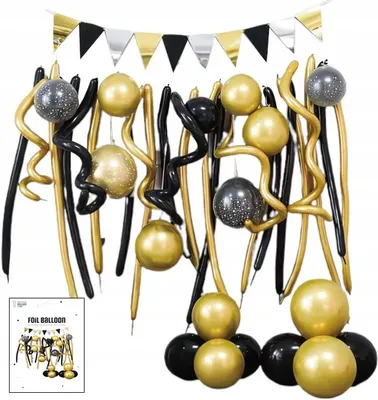 Immagine prodotto di Mega decorazione di palloncini Set di palloncini di compleanno neri e oro 34 pezzi