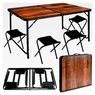 Produktbild von Klapptisch mit 4 Stühlen Set, klappbar 120x60 cm, Tragegriff, Höhenverstellung