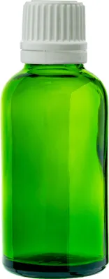 Immagine prodotto di Bottiglia di vetro verde da 30 ml con contagocce bianco, filettatura 18/415