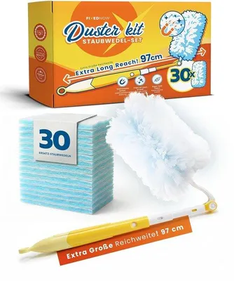 Produktbild von 30-teiliges XXL Stoffmagnet-Set mit Teleskopstange 97 cm, Nachfüllpack für Swiffer Duster, ausziehbarer Staub und Schmutz-Plume-Set, ideal