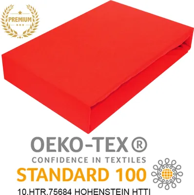 A red fitted sheet is shown from a slightly elevated angle against a white background.