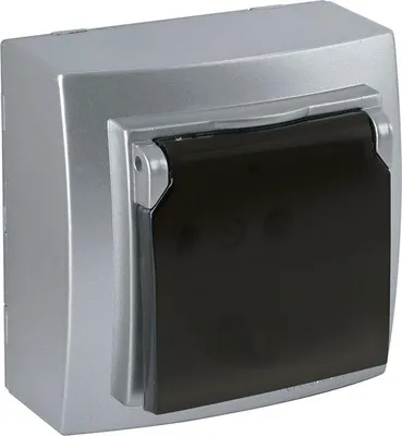 Produktbild von Steckdose mit Deckel Silber Aluminium-Optik – Aufputz IP20 Innen – Themis