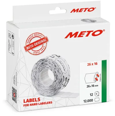 Productafbeelding van METO prijslabels, 26 x 16 mm, wit, permanent, 12.000 stuks