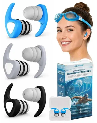 Produktbild von Schwimm Ohrstöpsel 3 Paar Wasserdicht Wiederverwendbar Silikon Blau Grau Schwarz