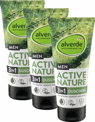 Obrázok produktu pre 3 x alverde prírodná kozmetika MEN - sprchový gél 3v1 Active Nature (3 x 200 ml)