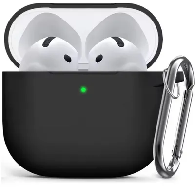 Image de Étui noir compatible avec les AirPods 4 – Étui en silicone pour AirPods – Noir – Coque souple – Avec crochet – CHPN