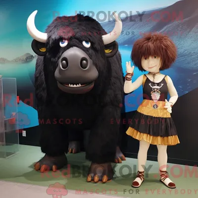 Obrázok produktu pre Maskot spoločnosti REDBROKOLY, čierny buvol, oblečený v minišortkách a s hodinkami