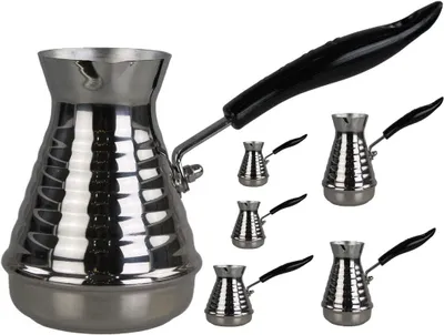 Produktbild von Türkischer Kaffeekocher Mokkakanne (250 ml), Espressokocher Cezve Dzhesva, Kaffee Mokka Briki Kaffeekanne aus 1 mm dickem Edelstahl