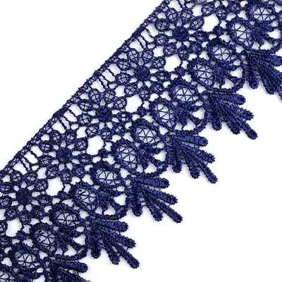 1m Meterware Ätzspitze Barockdesign Spitzenborte marineblau