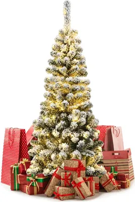 Produktbild von 140/180/230 cm Weihnachtsbaum künstlich mit LEDs warmweiß, Kunsttannenbaum Tannenbaum weiß mit Schnee, Kunstbaum Dekobaum Weihnachten
