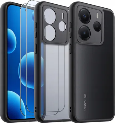 Zdjęcie produktu dla Etui do Xiaomi Redmi Note 14 5G WZMACNIANE MATOWE CZARNE PANCERNE 2x SZKŁO