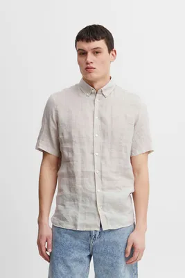 Produktbild von CASUAL FRIDAY CFAnton Herren Leinenhemd Kurzarmhemd Hemd 100% Leinen Button-Down-Kragen Unifarben Regular Fit