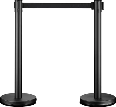 Image de Wiltec 2x Poteau de guidage Noir Acier fin 320 x 70 x 90 mm 10Kg Sangle rétractable 200 cm Épaisseur 0,4 mm Barrière Sécurité Événements Sport Musique Aéroport Guidance Foule Résistance Intempéries