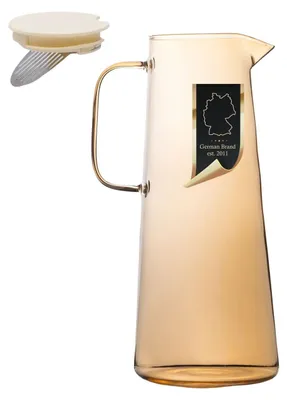 Produktbild von Intirilife Karaffe Kanne aus Glas in Amber - 1.4 Liter Füllmenge - Glas Wasser Krug mit Deckel und Sieb für Heiße und Kalte Getränke Tee Saft Limonade