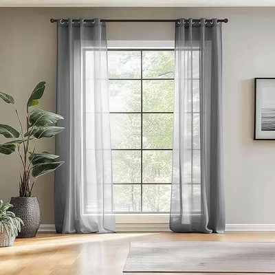 Zdjęcie produktu dla Zasłona gotowa 140 × 165 cm 2 szt. ciemnoszara przezroczysta przelotki
