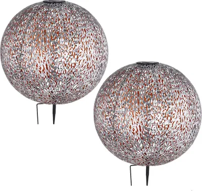 Produktbild von 2er Set LED Solarleuchte, Kugel, Erdspieß, H 38 cm