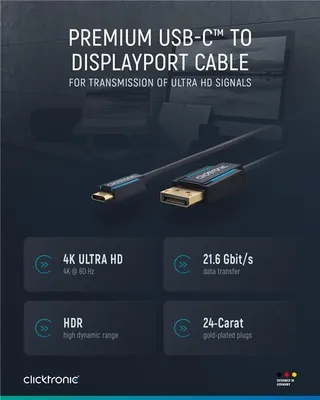 Produktbild von USB-C™-auf-DisplayPort™-Adapterkabel, 4K/60Hz. Kabellänge 1 m