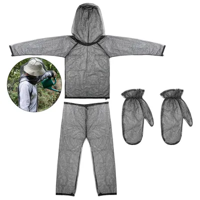 Produktbild von Mückenschutz Anzug 4-teilig, Insektenschutz Kleidung mit Netzstoff, Ganzkörper Anti Mücken Schutz mit Handschuhen & Schuhschutz für Outdoor