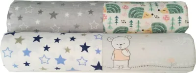 Produktbild von EMI&SAM 4er FLANELLWINDELN Stoffwindeln 75x75 cm Spucktücher Mullwindeln Weich A Set Jungs