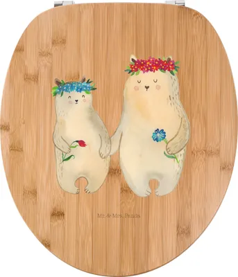 Produktbild von Mr. & Mrs. Panda Klodeckel Bären mit Blumenkranz - Transparent - Geschenk, WC Deckel, Mutter, Klobrille, Muttertag, Family, holz toilettensitz, Mama, Klo-Deckel, Kinder