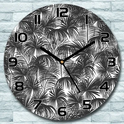 Produktbild von Wanduhr aus Glas Rund fi 30 Schwarze Palmen Quarz Deko Wohnzimmer Büro